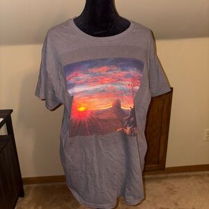 Gray Cowboy Sunset Graphic T-Shirt